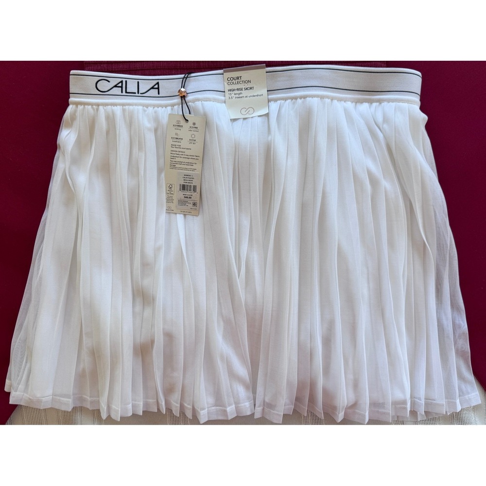 Calia Court Collection High-Rise Pleated Mesh Skort White Large WAX15225W